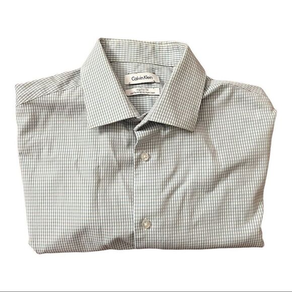 𝅺CALVIN Klein Gingham Button down Dress Shirt Size 16.5 - Picture 1 of 4